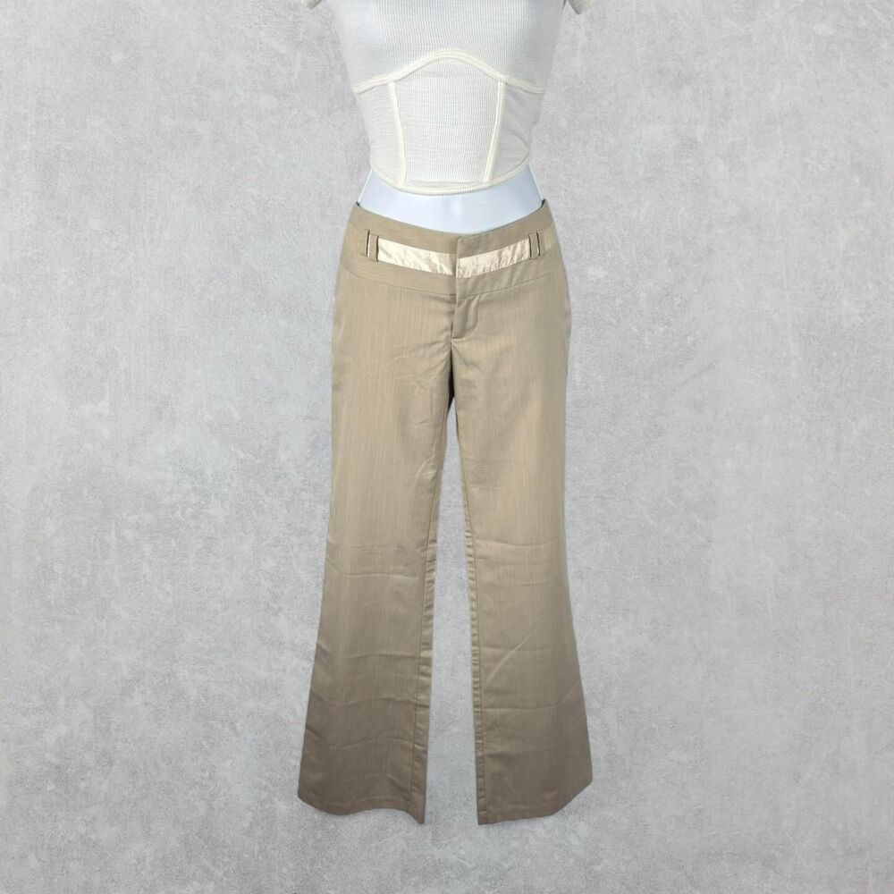 Y2K Forever 21 Light Beige Satin Waistband Low Rise Flare Dress Pants